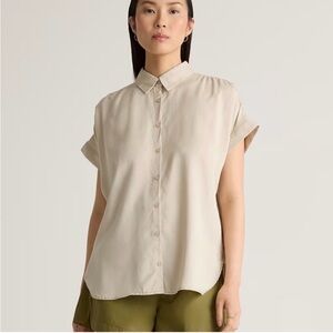 Quince Women's Beige Short Sleeve Button Down 100% Tencel Shirt Size S